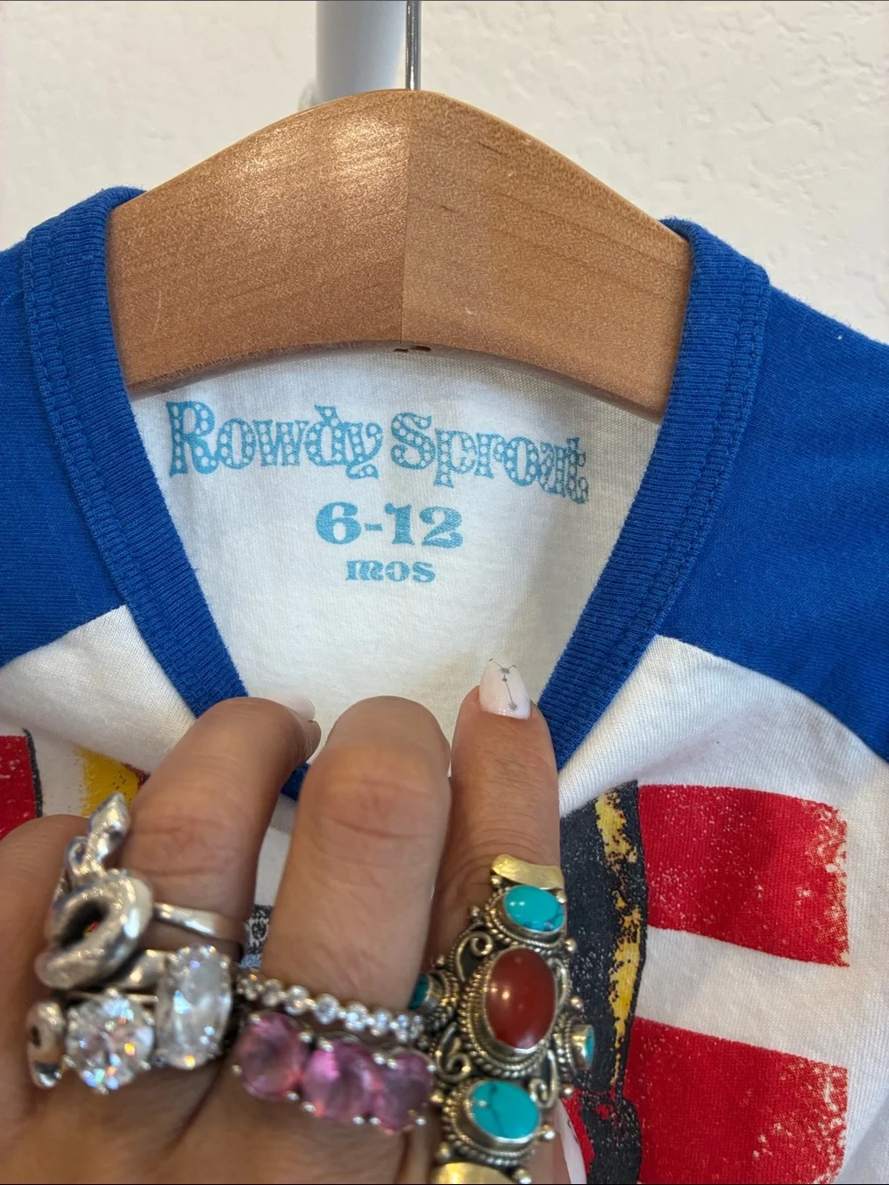 Rowdy Sprout Blue & White Springsteen Graphic One-Piece Bodysuit